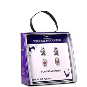 Disney Nightmare Before Christmas Stud Earrings Jack & Sally Silver Plated Nwt